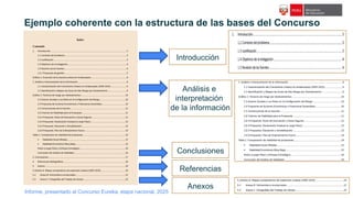 Ejemplo coherente con la estructura de las bases del Concurso
Introducción
Análisis e
interpretación
de la información
Conclusiones
Referencias
Anexos
Informe, presentado al Concurso Eureka, etapa nacional, 2025
 