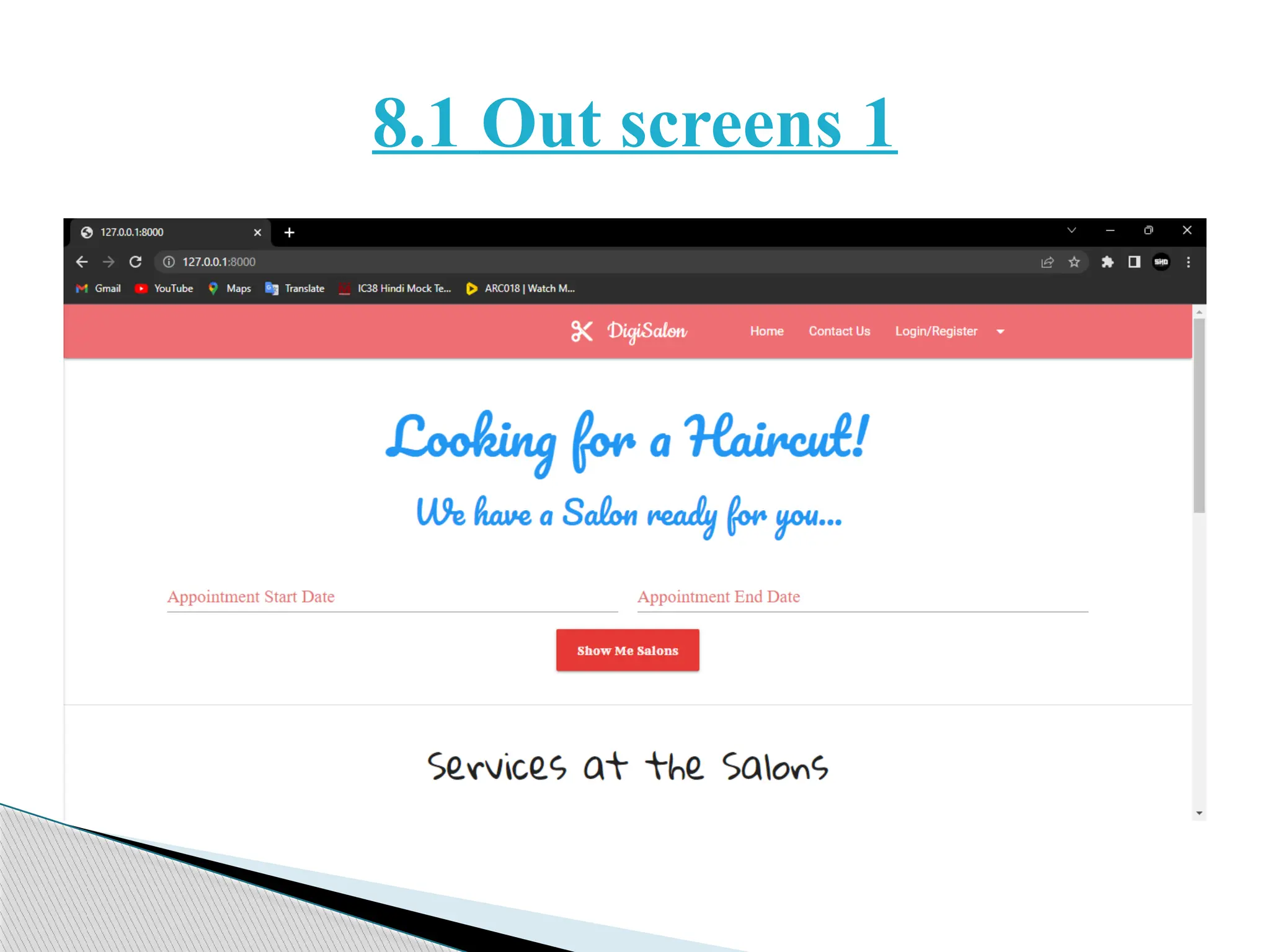 8.1 Out screens 1
 