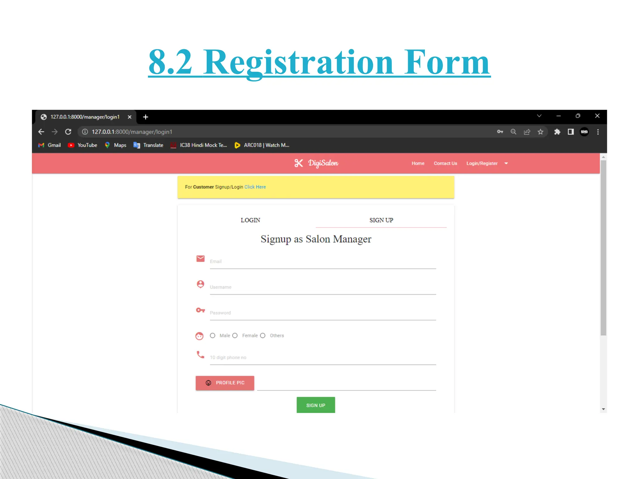 8.2 Registration Form
 