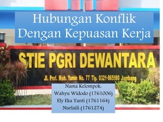 Hubungan Konflik
Dengan Kepuasan Kerja
Nama Kelompok:
Wahyu Widodo (1761006)
Ely Eka Yanti (1761164)
Nurlaili (1761274)
 