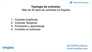 Tipología de contratos:
Más de 42 tipos de contratos en España
1. Contrato Indefinido
2. Contrato Temporal
3. Formación y ...