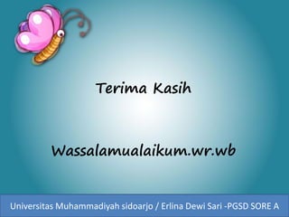 Terima Kasih
Wassalamualaikum.wr.wb
Universitas Muhammadiyah sidoarjo / Erlina Dewi Sari -PGSD SORE A
 