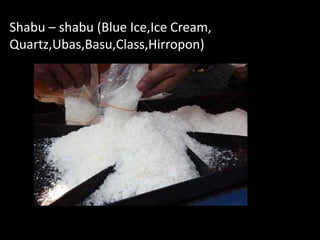 Shabu – shabu (Blue Ice,Ice Cream,
Quartz,Ubas,Basu,Class,Hirropon)
 