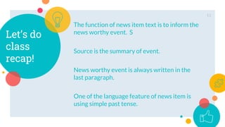 News Item definition, example of the text and exercise | PPTX