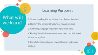 News Item definition, example of the text and exercise | PPTX