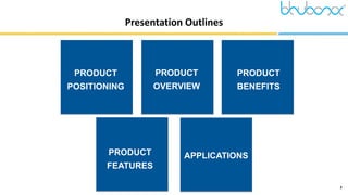 3
Presentation Outlines
PRODUCT
POSITIONING
PRODUCT
OVERVIEW
PRODUCT
FEATURES
PRODUCT
BENEFITS
APPLICATIONS
 