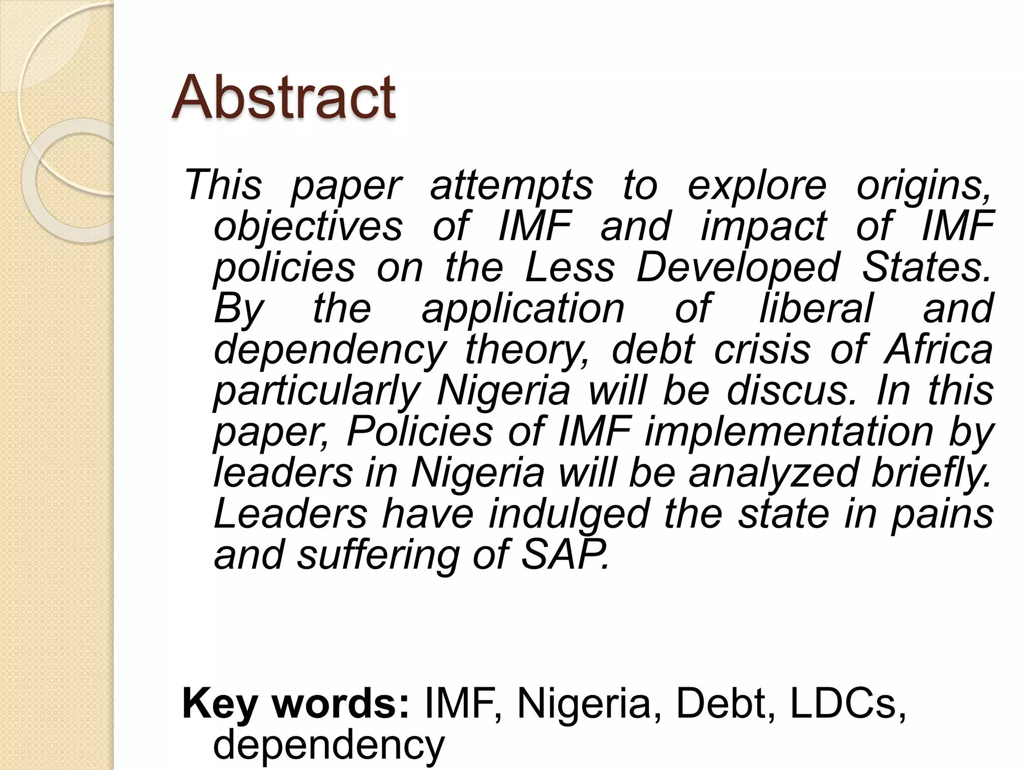 Role Of IMF And Nigerian Debt Crisis PPTX
