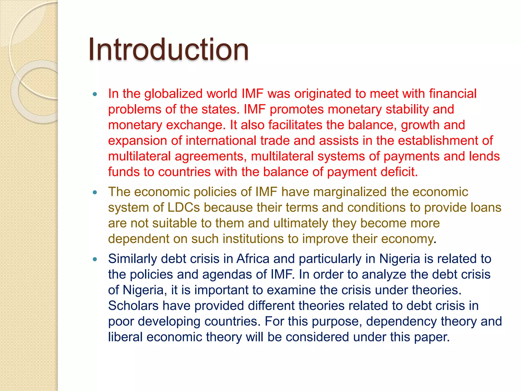 Imf Example Problems Role of IMF and Nigerian debt crisis | PPTX