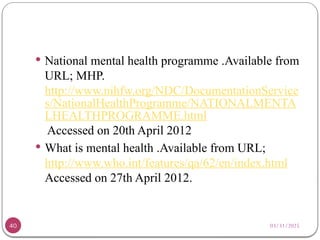 PPt NMHP.pptx on national mental health programme | PPTX
