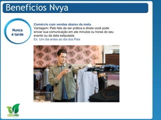 Fácil e prático Em apenas 3 passos você comunica toda sua base selecionada, no momento que desejar. Você seleciona o público que quer trabalhar, cria sua campanha e em segundos seus clientes recebem sua mensagem, promoção ou informação. Jovens Adultos Classe AB Apresente este CUPOM ELETRONICO e GANHE 50% de desconto. 11 9999-5555 