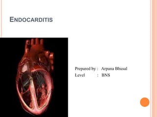 ENDOCARDITIS
Prepared by : Arpana Bhusal
Level : BNS
 