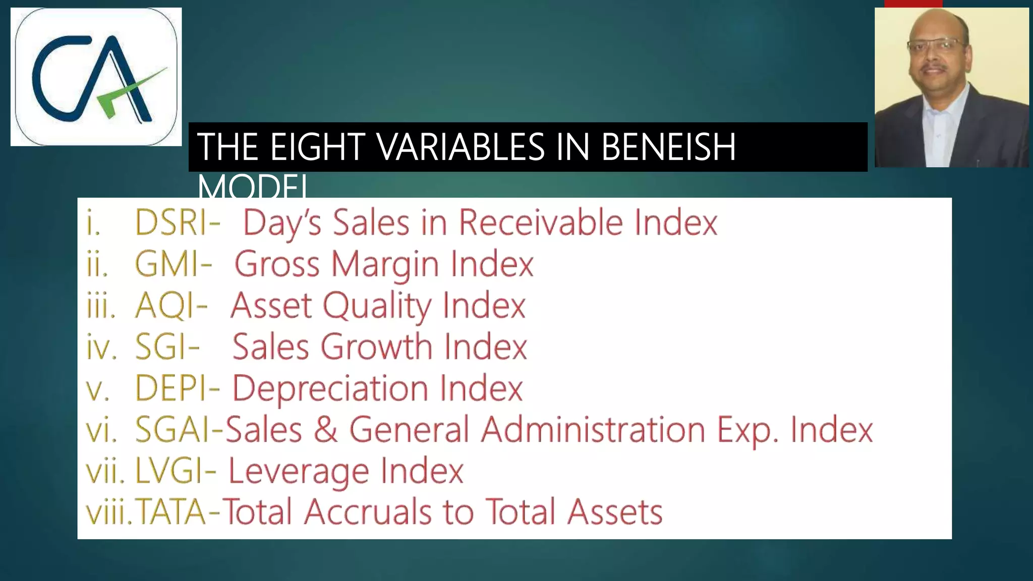 THE EIGHT VARIABLES IN BENEISH
MODEL
 