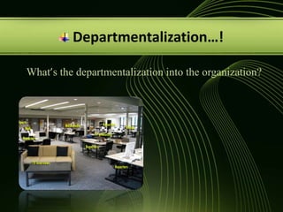 Departmentalization…!What’s the departmentalization into the organization?