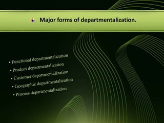 Majorformsofdepartmentalization.Functional departmentalization 