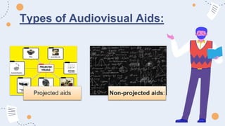 Types of Audiovisual Aids:
Projected aids Non-projected aids:
 