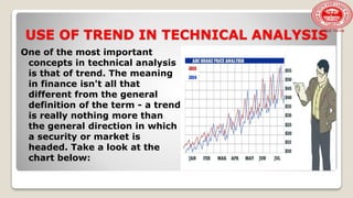 USE OF TREND IN TECHNICAL ANALYSIS
One of the most important
concepts in technical analysis
is that of trend. The meaning
in finance isn't all that
different from the general
definition of the term - a trend
is really nothing more than
the general direction in which
a security or market is
headed. Take a look at the
chart below:
 