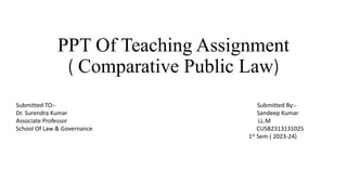 PPT Of Teaching Assignment
( Comparative Public Law)
Submitted TO:- Submitted By:-
Dr. Surendra Kumar Sandeep Kumar
Associate Professor LL.M
School Of Law & Governance CUSB2313131025
1st Sem ( 2023-24)
 