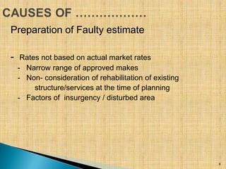 Preparation of Faulty estimate
- Rates not based on actual market rates
- Narrow range of approved makes
- Non- considerat...
