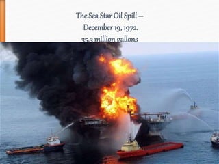 The Sea Star Oil Spill –
December 19, 1972.
35.3 million gallons
 