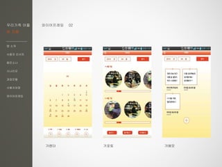 우리가족 어플
한 지붕
앱 소개
사용자 리서치
페르소나
시나리오
과업모델
사용자여정
와이어프레임
와이어프레임 02
가포토 가메모가렌더
 