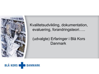 Kvalitetsudvikling, dokumentation,
 evaluering, forandringsteori…..

 (udvalgte) Erfaringer i Blå Kors
            Danmark
 