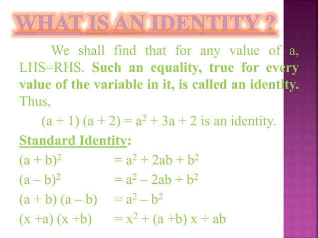 PPT on algebraic expressions and identities | PPT
