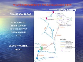 About Bangalore water supply 1890-1900 1896- Hesargatta WSS – untreated water 1900-1930 Hesargatta – Combined jewel filters 1930-1940 T G Halli Arkavathi WSS-27 MLD  1950-1960 1952-T G Halli – 45 MLD added 1960-1970 1964 – T G Halli – 135 MLD  1970-1980 1974 – CWSS I Stage – 135 MLD  1980-1990 1882- CWSS Stage II – 135 MLD  1990-2000 1993- CWSS Stage III – 270 MLD  2000-2010 2010-2020 2002 – CWSS Stage IV phase I -270 MLD  Proposed CWSS Stage IV Phase II – 500 MLD  