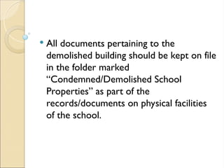 Deped Demolition Sample DepEd Order 107, s. 2010 REVISED GUIDELINES ON THE BUILDING ...