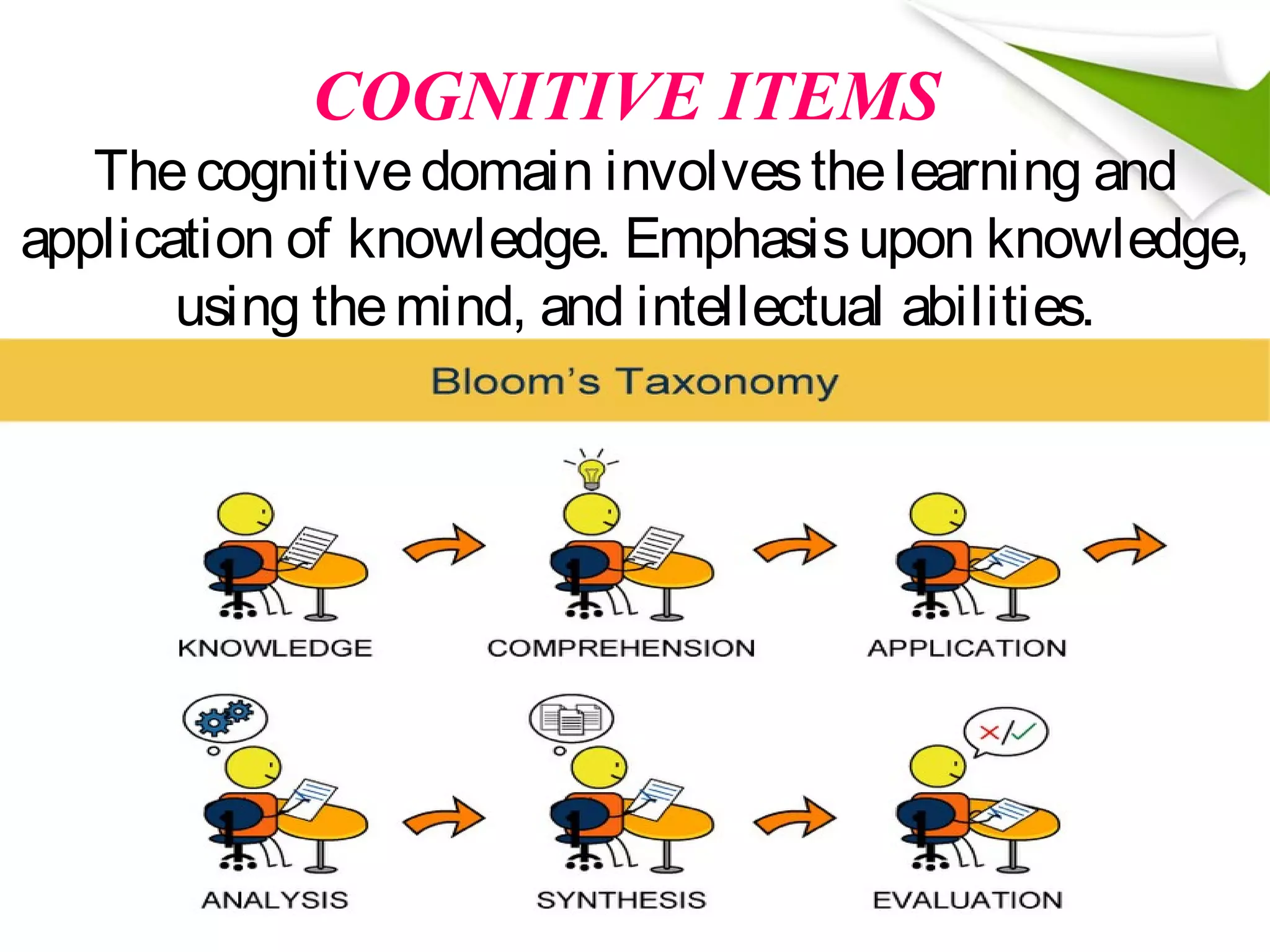 Ppt on cognitive items, items types and computer based test items | PPT