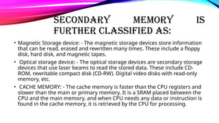 Comprehensive Overview of Computer Memory Types and Classifications | PPTX