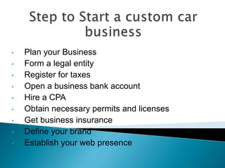 • Plan your Business
• Form a legal entity
• Register for taxes
• Open a business bank account
• Hire a CPA
• Obtain necessary permits and licenses
• Get business insurance
• Define your brand
• Establish your web presence
 