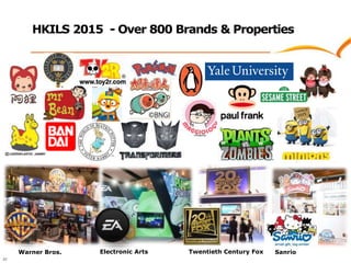20
HKILS 2015 - Over 800 Brands & Properties
Warner Bros. Twentieth Century FoxElectronic Arts Sanrio
 