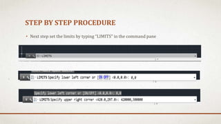 STEP BY STEP PROCEDURE
• Next step set the limits by typing “LIMITS” in the command pane
 