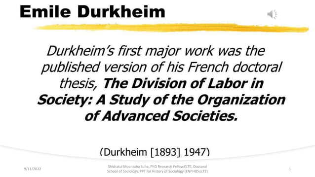 Emile Durkheim's Division of Labour in Society.pptx | Science