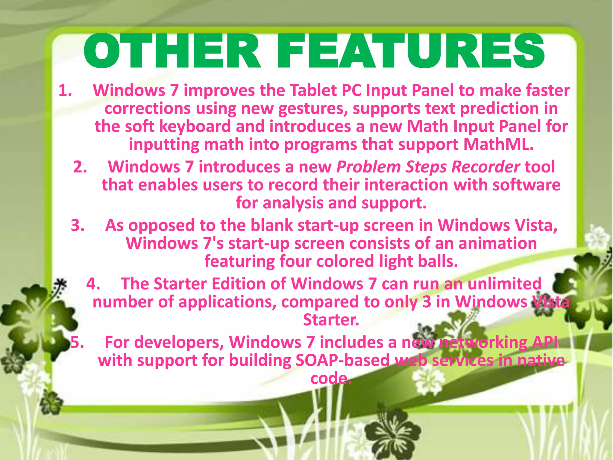 PPT on features of Windows 7 | PPTX | Operating Systems | Computer ...