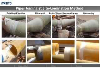 Pipes Joining at Site-Lamination Method
Design and Build Chemicals
Utilities
Grinding & Sanding Alignment Resin+Woven Ring application After curing
 