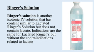 Infus Ringer Solution Different Type of Intravenous fluids | PPTX
