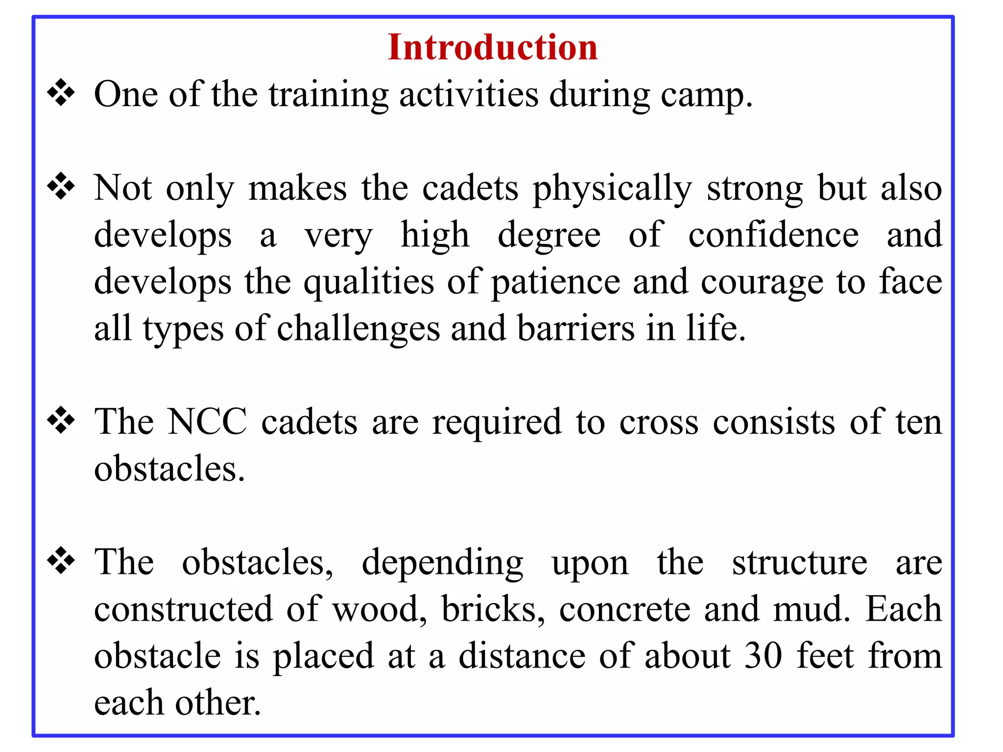 Ncc Exercise NCC Obstacle Training : Lt. Cdr. M. Arokiasamy | PPTX