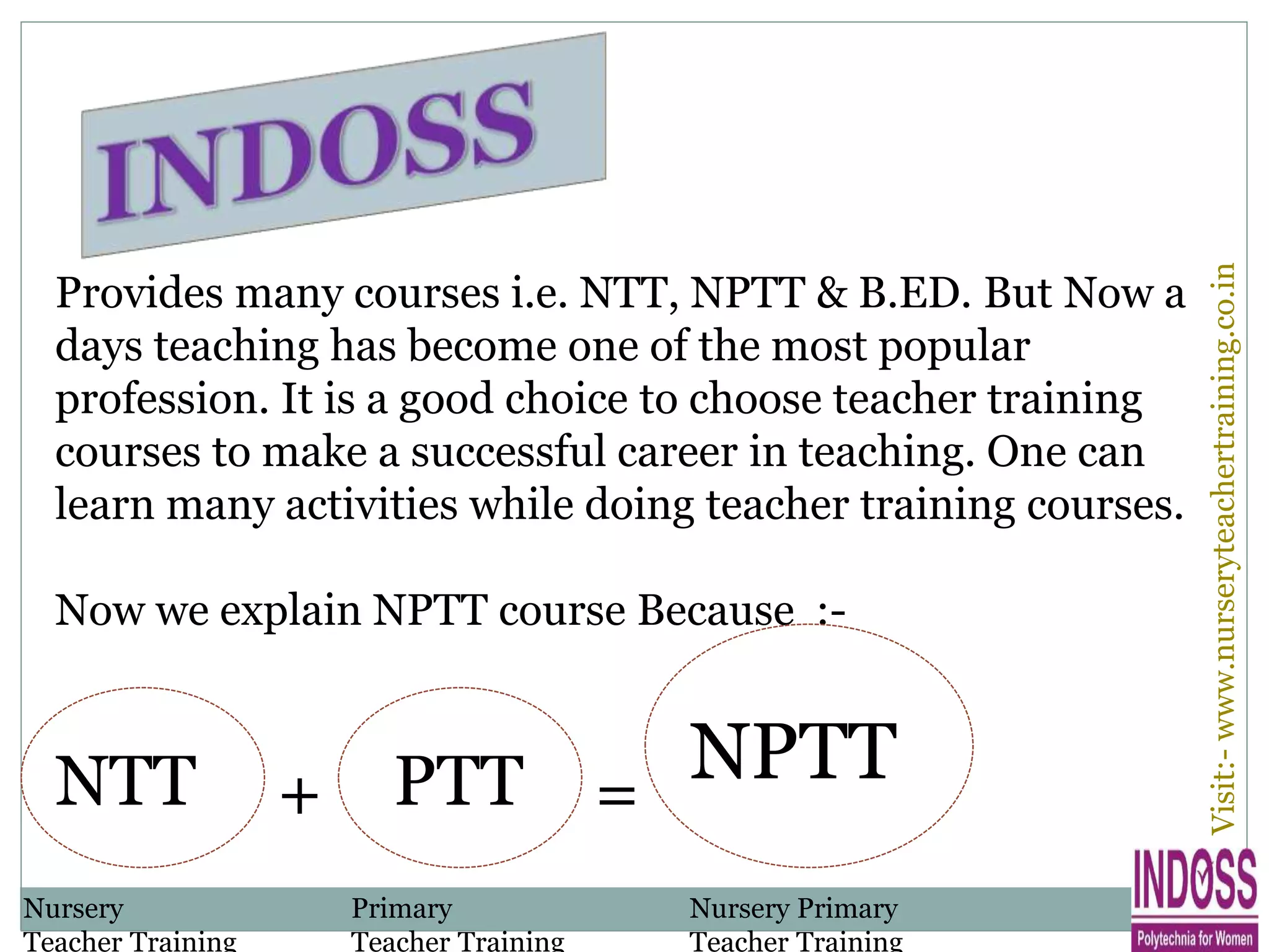 INDOSS POLYTECHNIA PROVIDE BEST NPTT COURSE PPTX