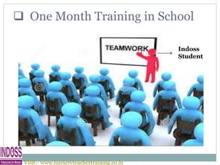  One Month Training in School
Indoss
Student
Visit:- www.nurseryteachertraining.co.in
 