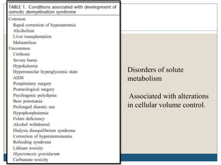 Disorders of solute
metabolism
Associated with alterations
in cellular volume control.
 