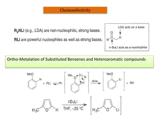 Chemoselectivity
Ortho-Metalation of Substituted Benzenes and Heteroaromatic compounds
 
