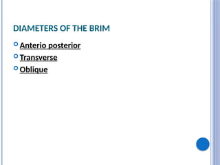 DIAMETERS OF THE BRIM
 Anterio posterior
 Transverse
 Oblique
 