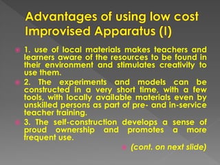 Preparation & Development of low-cost Improvised Apparatus for Science Teaching