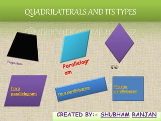 QUADRILATERALS AND ITS TYPES
CREATED BY:- SHUBHAM RANJAN
I’m also
parallelogram
Kite
I’m a
parallelogram
 
