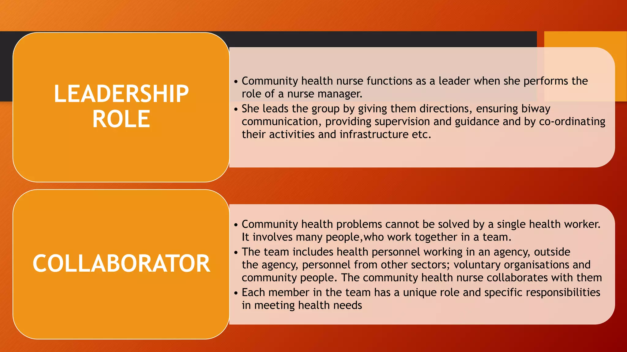 Ppt on roles and responsibilities of community health nurse | PPTX