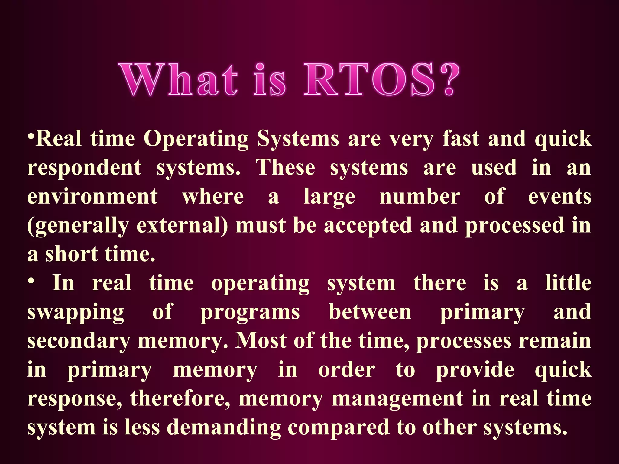 presentation on real time operating system(RTOS's) | PPT