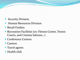 FRONT OFFICEThe Front office department in a hotel is responsible for the room sale through systematic way of reservation followed by registration and assigning rooms to the guest.  Revenue collected from the room sales constitutes to 70 of the total sales of the hotel. 
