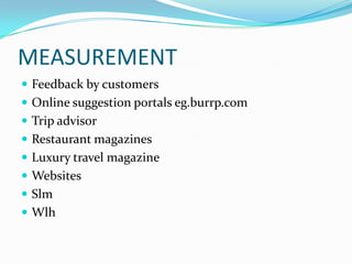         FOOD & BEVERAGEF&B Department constitutes the second largest revenue generator of a typical hotel with an average of 23.1 for Food sales, and 8.6 % for Beverage sales. In a five-star hotel, Food and Beverage outlets might have the following forms: Quick ServiceTable Service Specialty Restaurants Coffee Shops BarsLounges Clubs Banquets Catering Functions  Wedding, Birthdays…