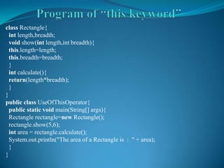 Ppt on this and super keyword | PPTX | Programming Languages | Computing